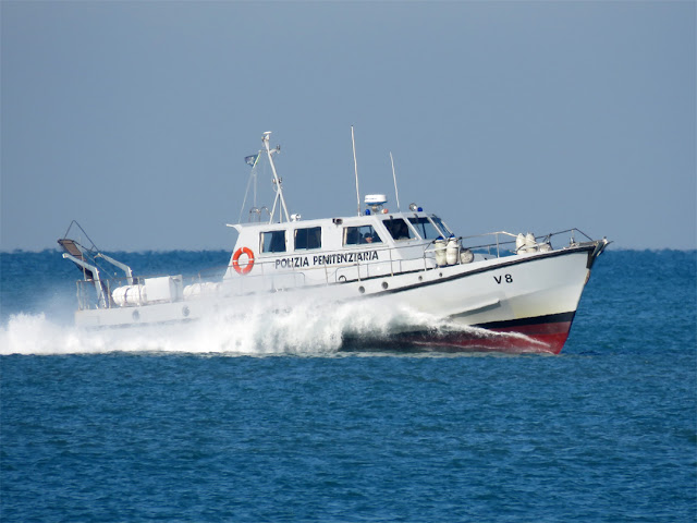 A motorboat of the Polizia Penitenziaria (Penitentiary Police) coming back from the Gorgona island, Livorno