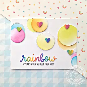 Sunny Studio Stamps: Staggered Circle Dies Rainbow Word Die Over The Rainbow Card by Franci Vignoli