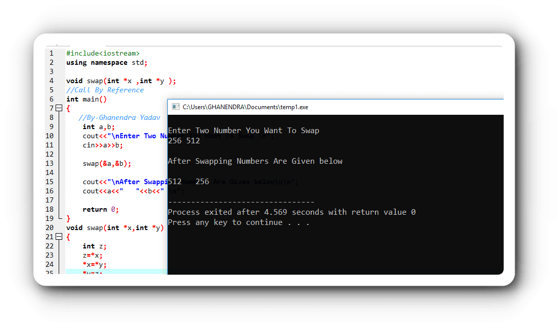 Swapping of Two Numbers in C++ Using Functions | Call by Reference & Call by Value