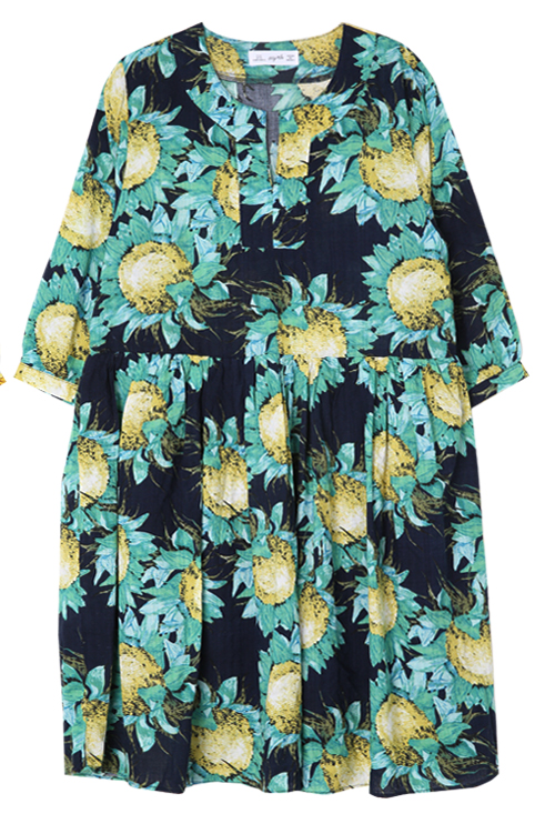  Empire Waist Sunflower Print Dress