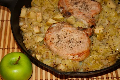 Close up of pork chop in the casserole.