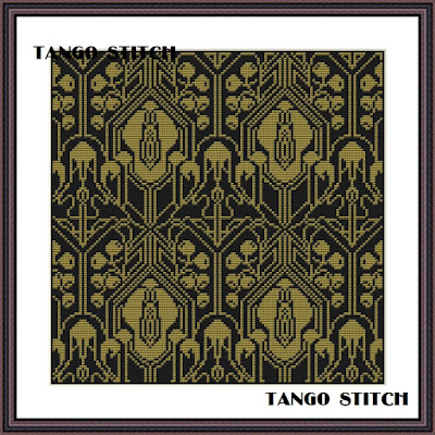 Art Nouveau golden cross stitch ornament hand embroidery pattern - Tango Stitch