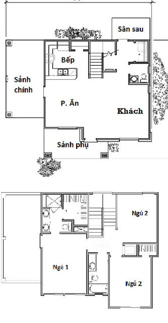 Mặt bằng biệt thự 2 tầng 3 phòng ngủ