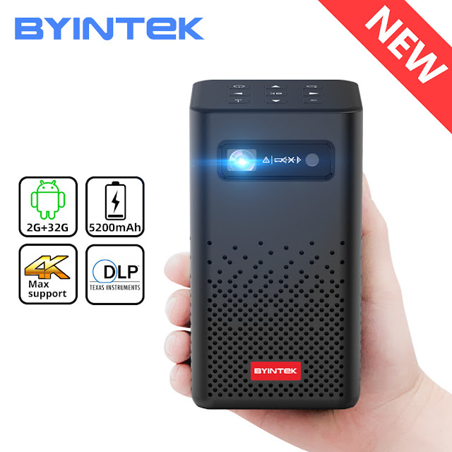 BYINTEK P20 Update Mini Smart DLP Projector WIFI Android 9.0 OS Bluetooth 5.0 1080P Supported Wireless Mirroring Built-in Battery 3D Outdoor Travel Cinema