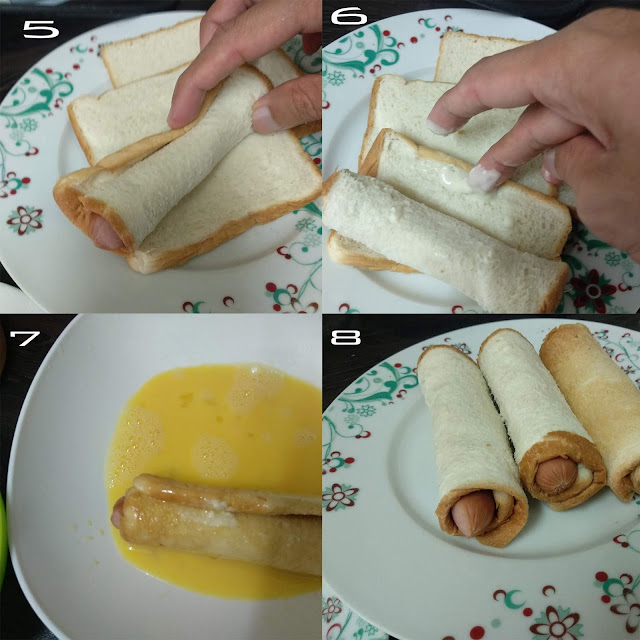 resipi mudah roti sosej cheese roll, cara sediakan roti sosej cheese roll, cara lekat roti guna tepung,