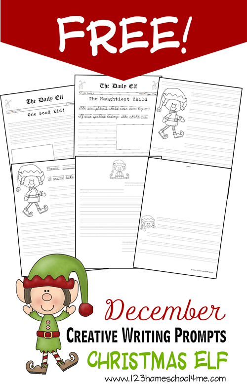 FREE December Creative Writng Prompts - Christmas Elf for kindergarten and elementary age kids