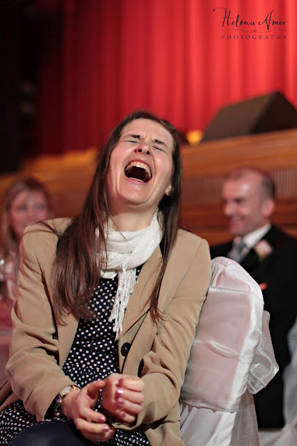 wedding guest laughing during speeches at Assembly Hall Islington