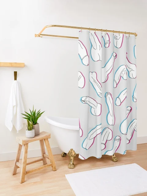 White penis pop art home decor - shower curtain