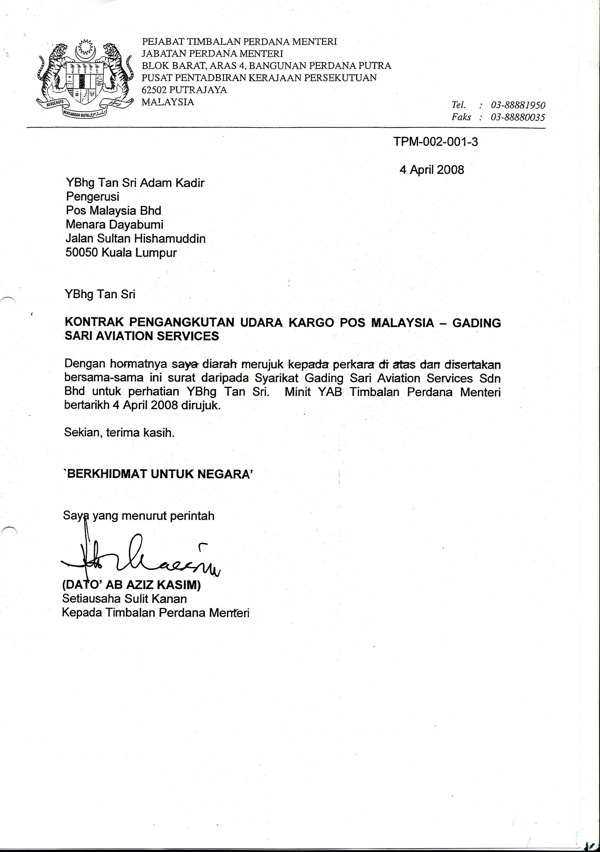 Buletin "Hairan" OnLine SURAT SKANDAL NAJIB DENGAN POS MALAYSIA...