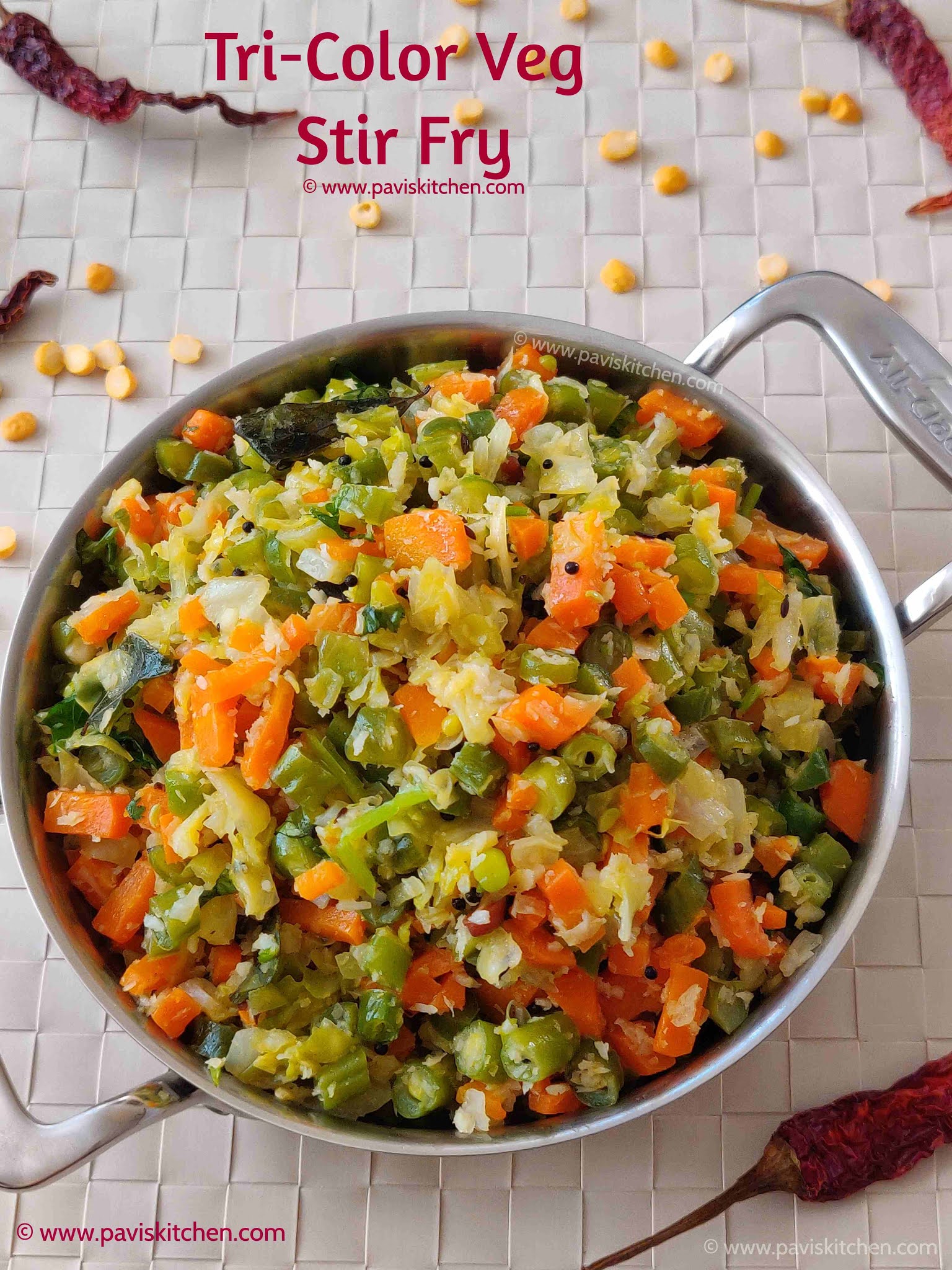 Tri-color poriyal recipe | Carrot beans cabbage poriyal | kadamba kalyana veetu poriyal