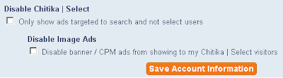 Chitika account settings - options for not showing ads to non-search traffic, and not showing banner or image ads