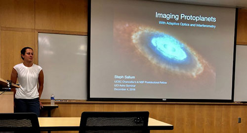 Dr. Steph Sallum, UCSC Postdoc, getting ready to begin the seminar on Imaging Protoplanets