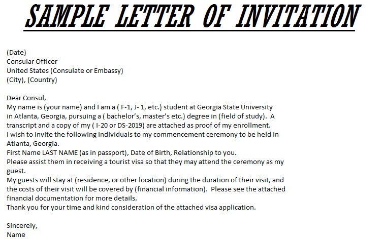 Sample letter of invitation