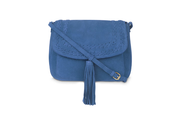 Laura Ashley blue plait detail tassel suede cross body bag