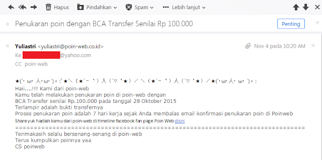 GRATISS! Dapat Uang tunai BCA transfer Rp 100.000 Dari Poin-Web