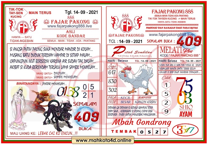 Syair Prediksi Jitu Fajar Pakong 888 Selasa, 14 - September - 2021