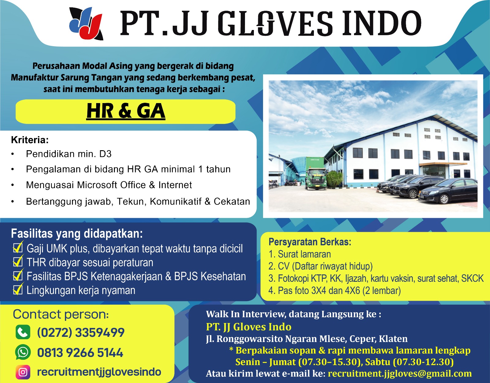 Loker Klaten Terbaru di Pabrik Sarung Tangan PT JJ Gloves Indo