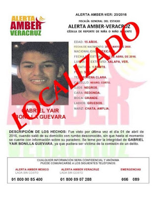 Desactivan Alerta Amber para Gabriel Yair Bonilla Guevara de Xalapa Veracruz