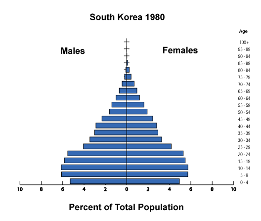 In 1980 halfway through the dividend period nearly half of South Korea's 