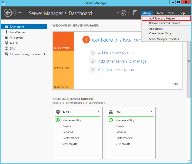 Azure vm - Server Manager- Manage - Add Roles and Features