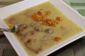 Apple-Potato Soup with Chicken-Apple Sausage and Parmesan Crumble