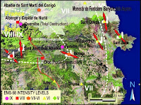 Niveles de intensidad del sismo de 1428