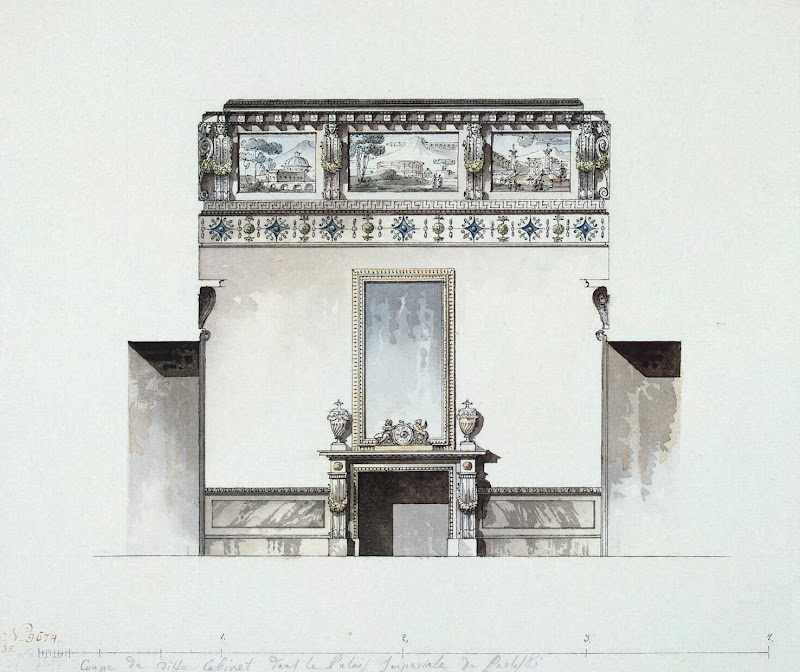 Great Palace in Pavlovsk. Design of the Dressing-Room. Vertical Section by Giacomo Quarenghi - Architecture, Interiors drawings from Hermitage Museum