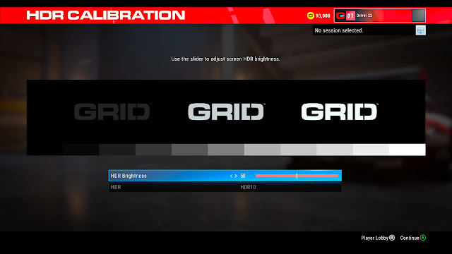 GRID Legends HDR Settings Screen