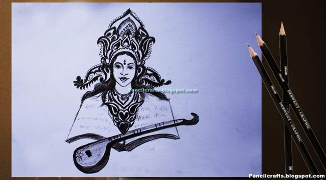 New Saraswati Devi Colored Pencil Drawings