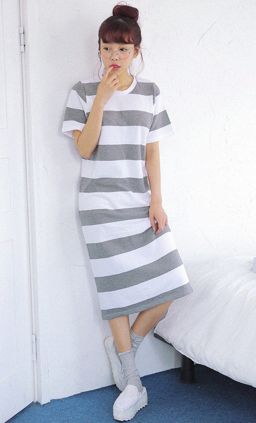 Casual Striped Loose Midi Dress