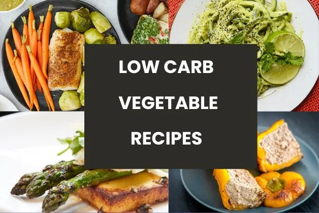Low carb vegetable recipes including Zucchini Noodles, Stuffed Bell Peppers, Brussels Sprouts, and Asparagus