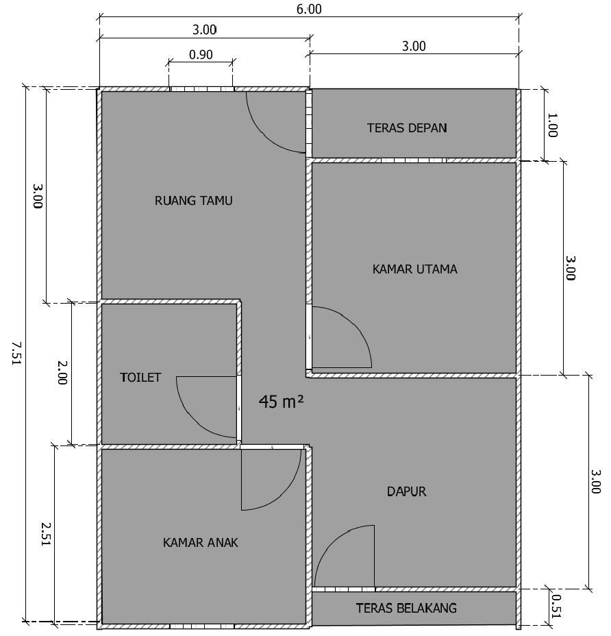 Denah Rumah Sederhana Ukuran 5x8 Top Rumah