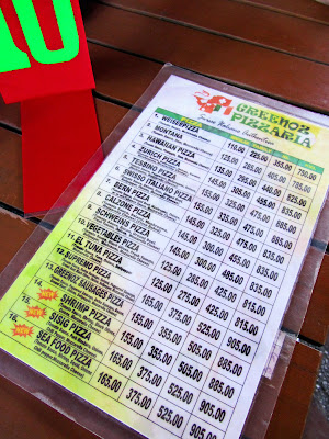 Greenoz Pizzaria Pizza Menu