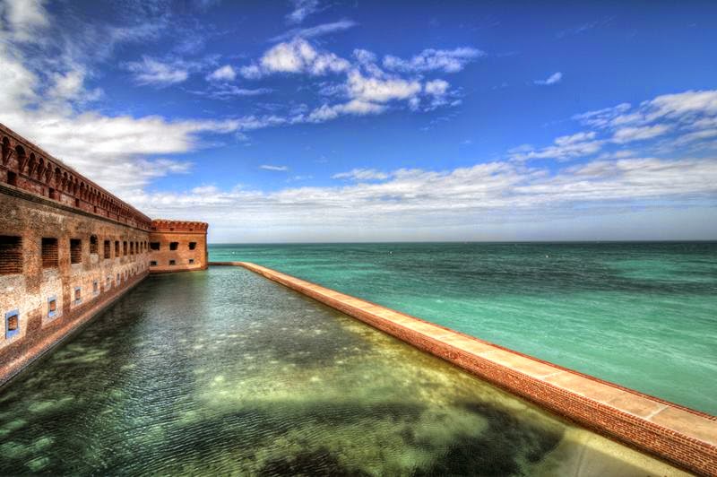 Fort Jefferson is one of the central features of the seven small "Dry Tortugas Islands" in the Gulf of Mexico. Fort Jefferson constructed between 1845 and 1876, Fort Jefferson named after the third President Thomas Jefferson, and Fort Jefferson is a 19th-century third system coastal fortification that occupies the majority of Garden Key in the remote Dry Tortugas National Park in the Florida Keys.