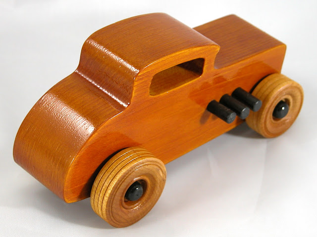 Top Right Rear - Wood Toy Cars - Wooden Cars - Wood Toys - Wooden Car - Wood Toy Car - Hot Rod - 1932 Ford - 32 Deuce Coupe - Little Deuce Coupe - Roadster - Race Car