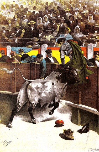 1886-07-26 La Lidia Toro del Duque rematando a coger en las tabl 001