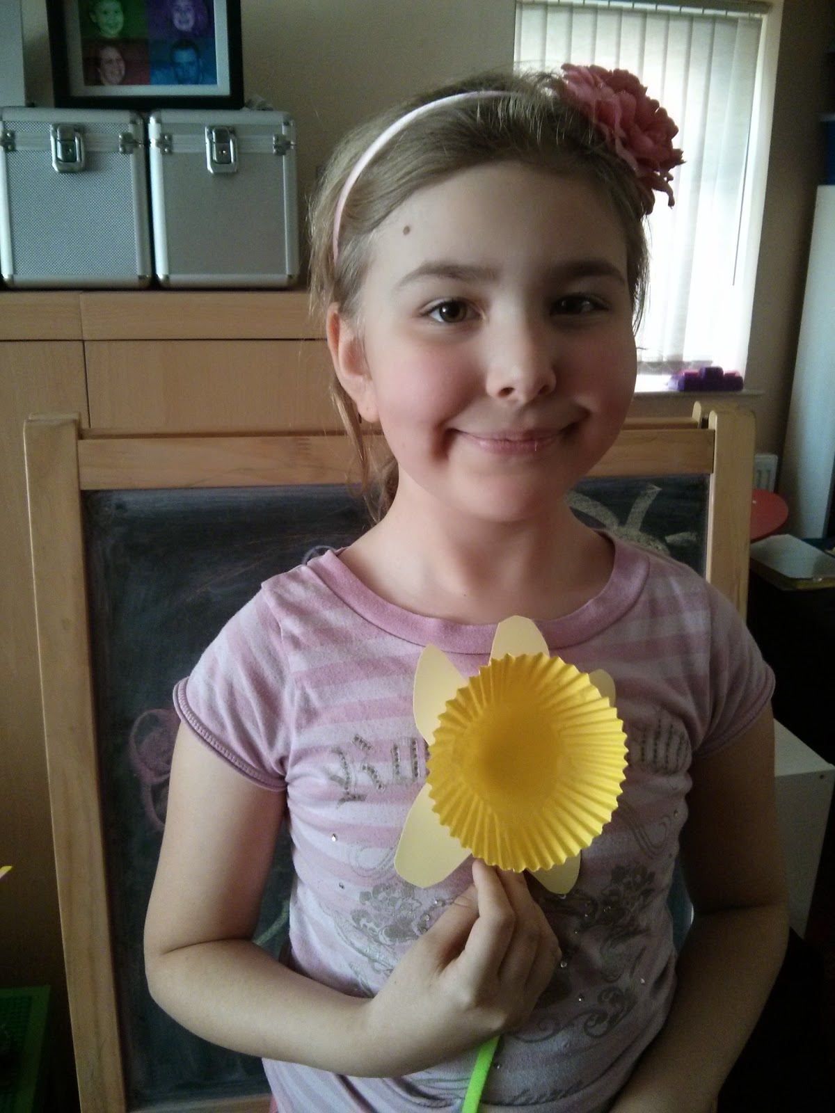 Top Ender with her giant homemade daffodil