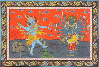 Shiva creating Virabhadra from the locks of his hair; Pahari painting