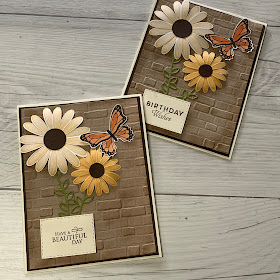 Daisy Lane card with Brick & Mortar 3D Embossing folder Background