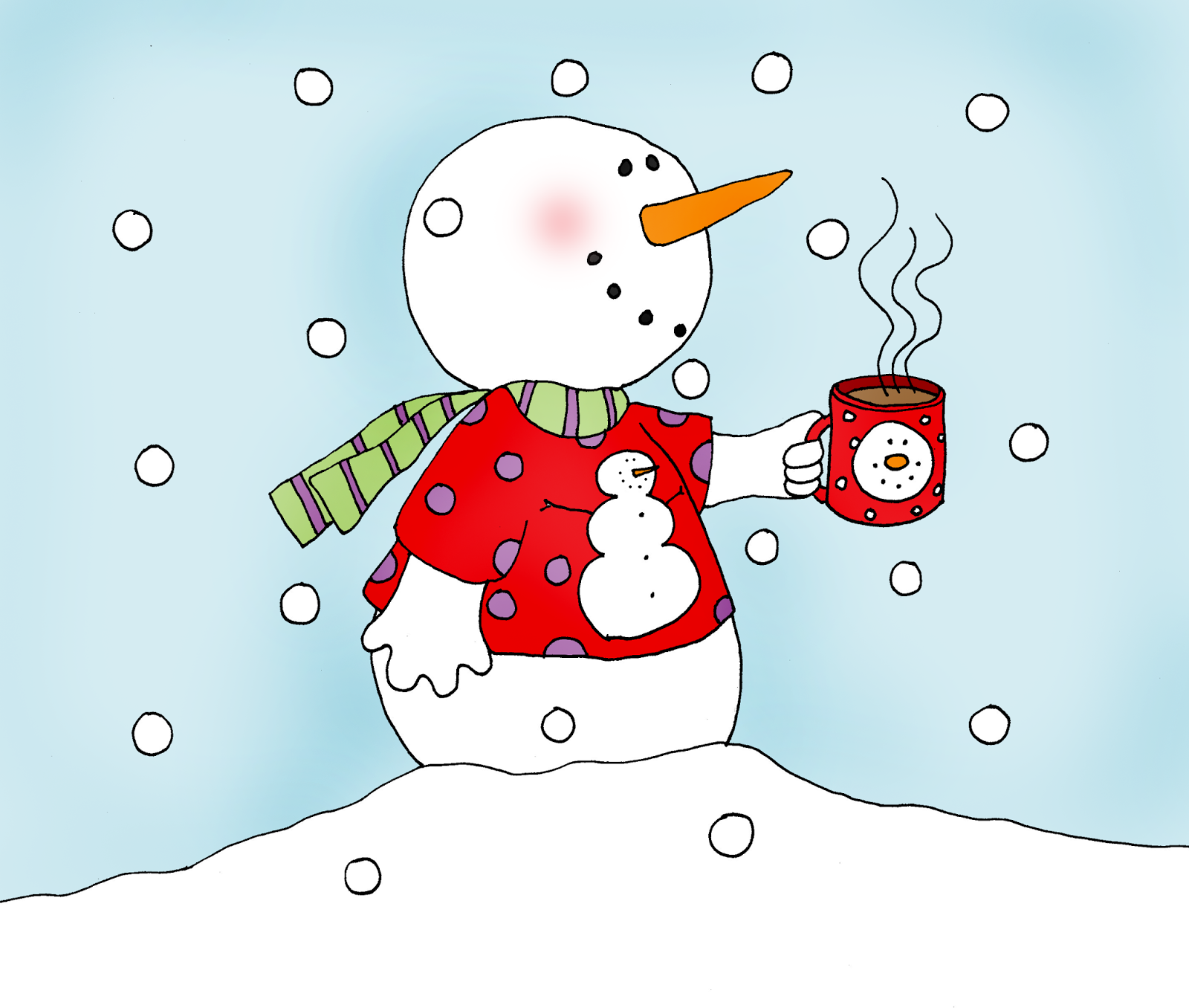 Free Dearie Dolls Digi Stamps: Little Snowman with Hot 