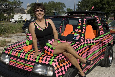 Duct Tape Lady on her Duct Art Car