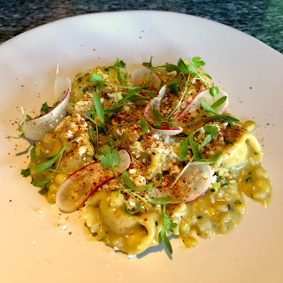 Roasted corn & ricotta agnolotti at Nine-Ten