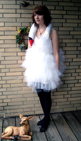 The three photographs of homemade swan dresses are kitschy and cute and I 