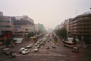 View down main boulevard of Xian towards the North Gate of the City Wall