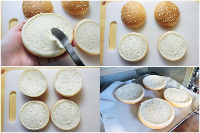 バンズの内側になる面にバターを塗り、オーブントースターで1300Wで約4分焼きます。