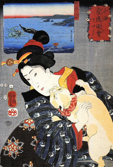A Geisha Holding a Japanese Cat
