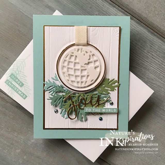 By Angie McKenzie for Ink and Inspiration Blog Hop; Click READ or VISIT to go to my blog for details! Featuring:  Peace & Joy Bundle, World Map Dies, Beautiful Boughs Dies, Pinewood Planks 3D Embossing Folder, Gold Hoop Embellishments; #peaceandjoybundle #worldmapdies #beautifulboughsdies #pinewoodplanksembossingfolder #farmhousechristmas #goldhoopembellishment #holidaycards #holiday2020 #bloghops #inkandinspirationbloghop #iibh #stampinup #cardtechniques #christmascards #joytotheworld #world #naturesinkspirations #handcrafted #diy #handmadecards #papercrafting  #offstamping