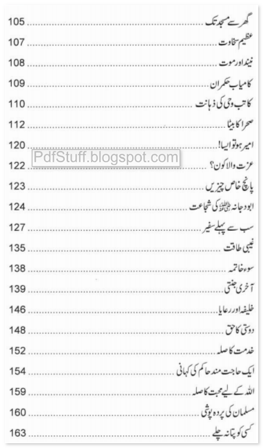 Contents of the Urdu book Sunehre Awraq by Abdul Malik Mujahid