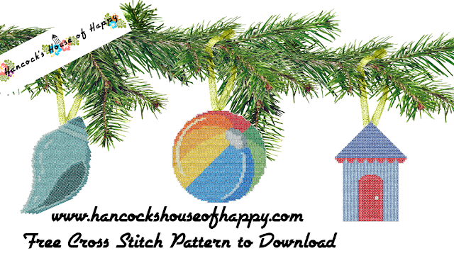 Christmas at the Beach! Beach Cross Stitch Patterns for Christmas Tree Decorations.