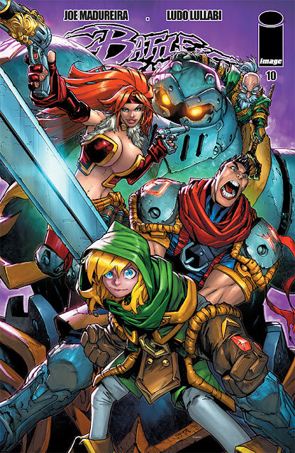 Battle Chasers Issue 10 Comic Book Cover by Humberto Ramos featuring Red Monika, Garrison, Gully, Knolan and Callibretto